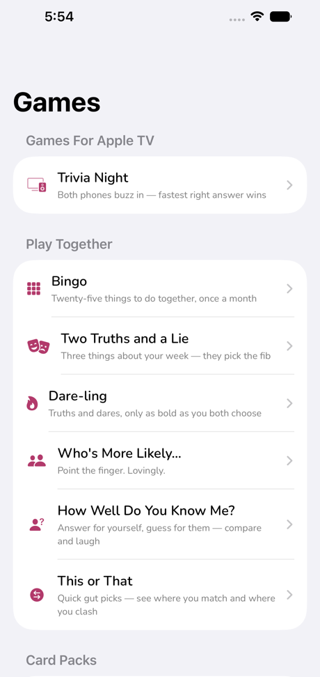 The games list